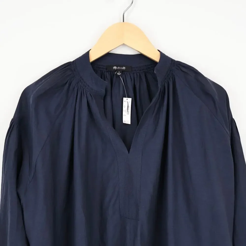 NWT Madewell Shirred Long-Sleeve Flowy V-Neck Top Ink Navy Blue Size Small - Picture 5 of 10